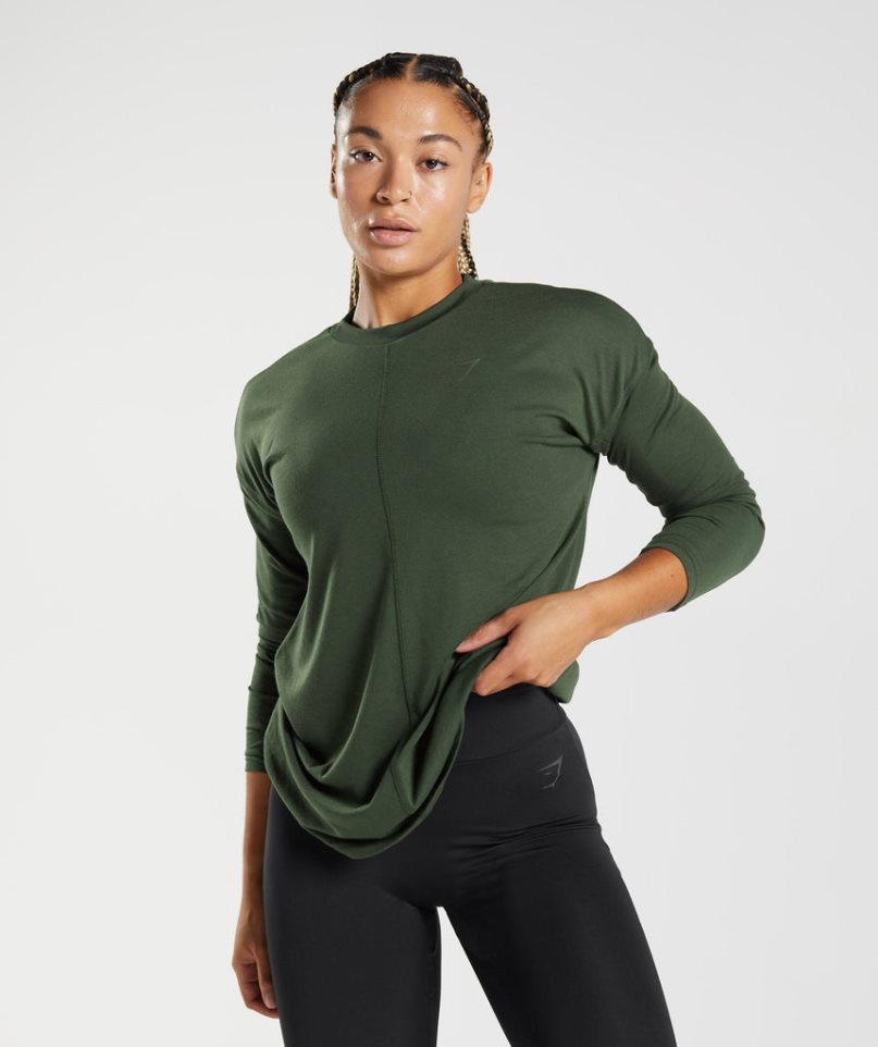 Women\'s Gymshark GS Power Long Sleeve T-Shirts Olive | NZ 3DAJCS